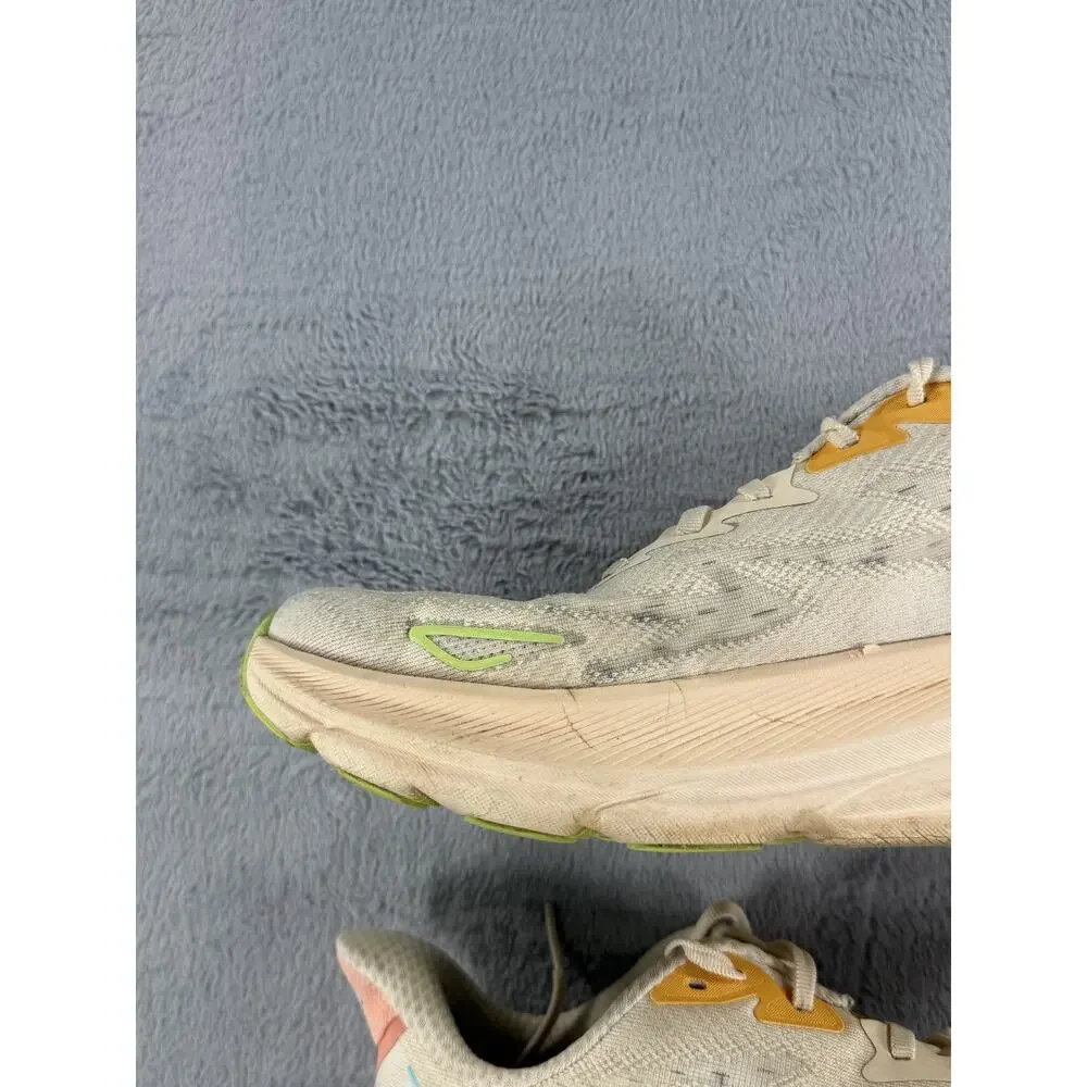 Hoka Clifton 9 Womens Size 9.5B Running Shoes Cream Orange Athletic